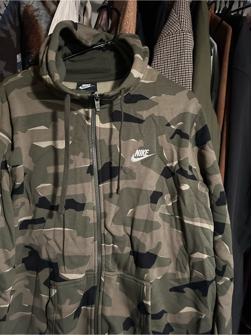 Nike Men’s Camo Zip Hoodie Jacket - Olive & Black